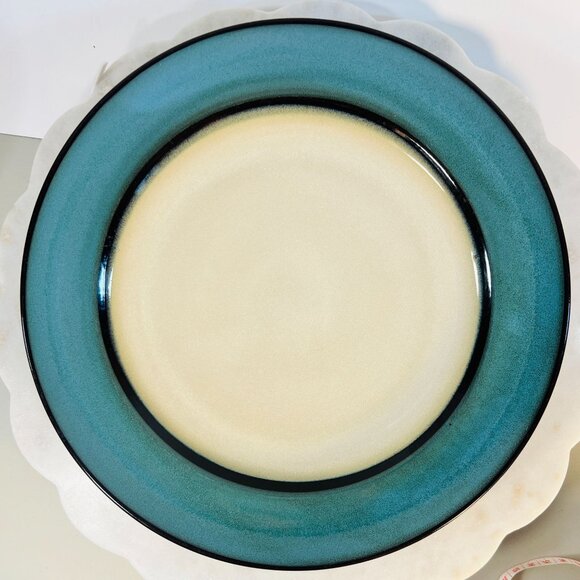 Dinner Plates 11" Pier 1 Imports Reactive Glaze Stoneware Teal Ivory Replacement - Picture 2 of 5